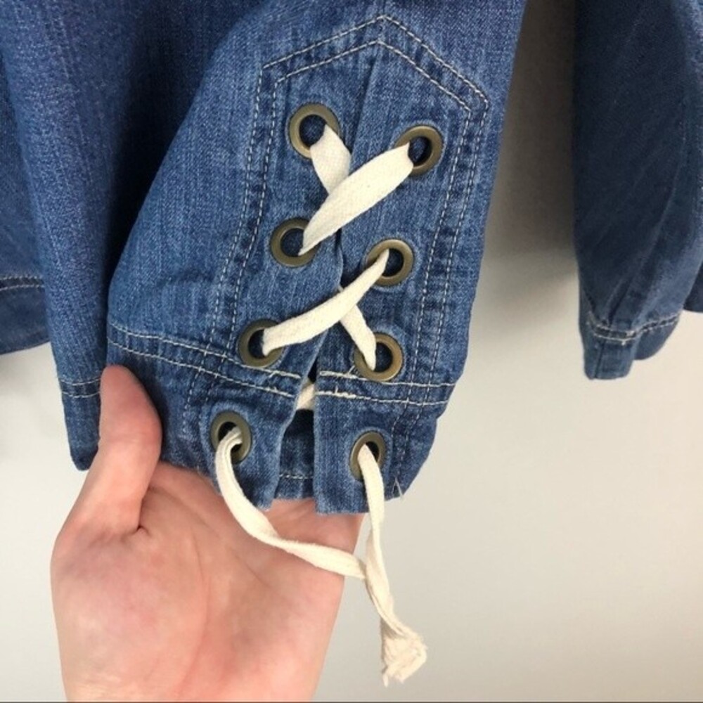Madewell Lace-Up Denim Top Size Medium Nautical Summer Vacation - Picture 9 of 14